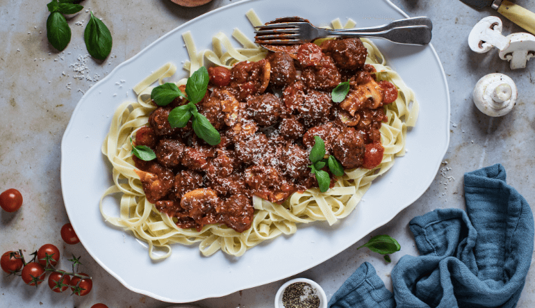 Tagliatelle Meatballs with Ballymaloe Bolognese Sauce