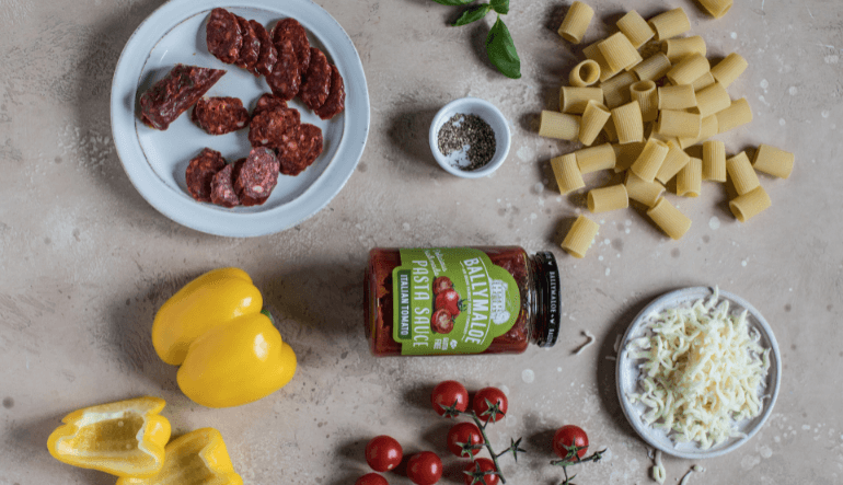 Chorizo Pasta with Ballymaloe Italian Tomato Pasta Sauce