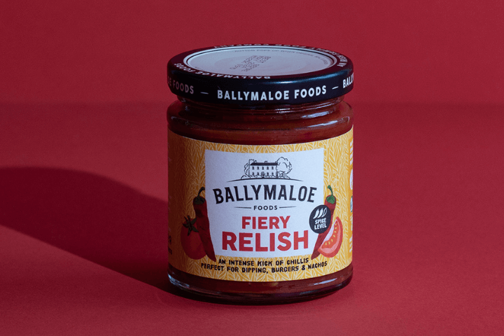 A fiery sensation captured in a jar of Ballymaloe Fiery Relish, promising a bold and spicy flavor adventure.